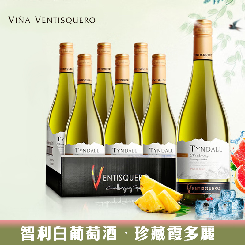冰川文蒂斯酒莊智利原瓶進口幹白葡萄酒750ml 探索者珍藏霞多麗台灣同城配送